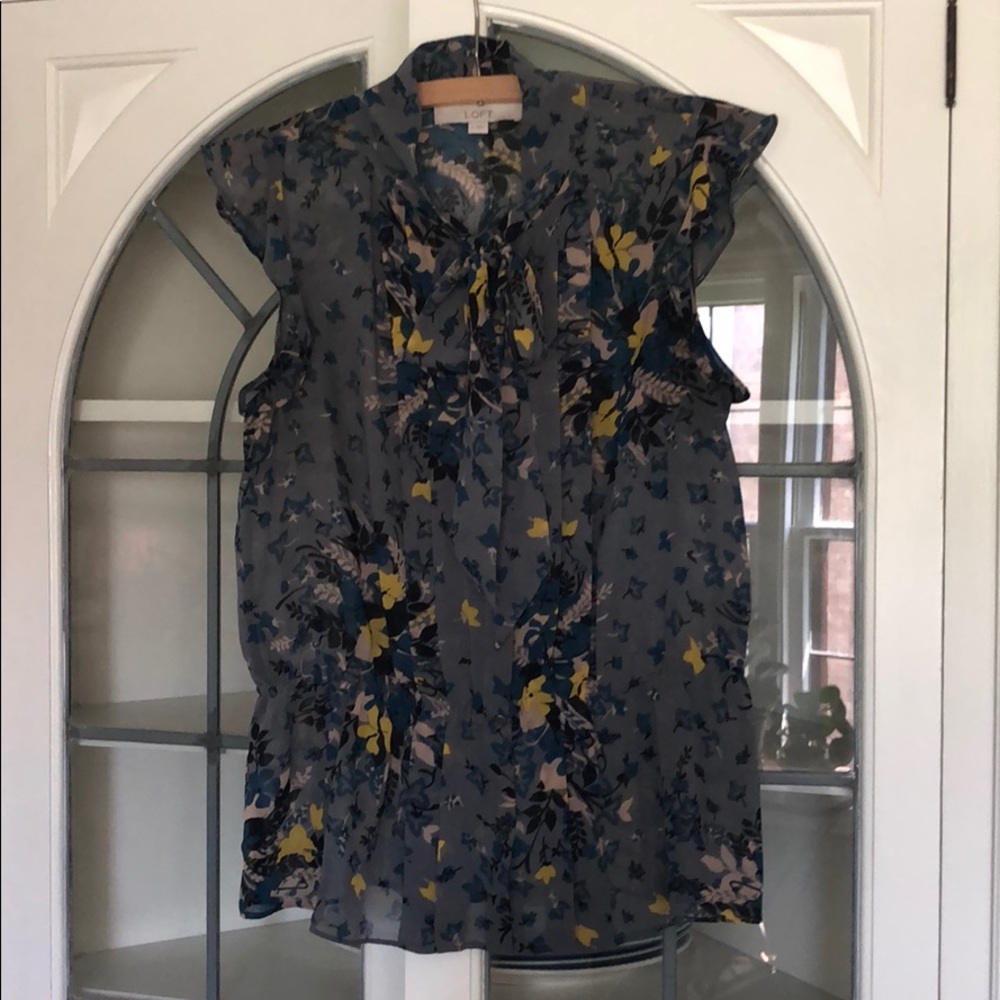 The Loft sheer cap sleeve floral peplum blouse